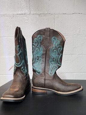 Ferrini Brown Maverick Boots with Turquoise Stitching